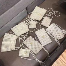 珍珠包包女小斜挎包编织包网红ins复古手工串珠包百搭迷你链条包