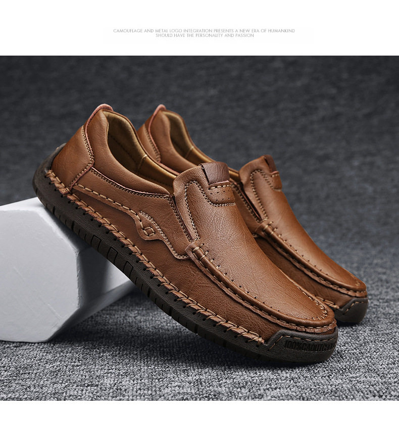 Giày lười nam da tổng hợp mũi tròn đế bằng, giày slip-on cỡ lớn may chỉ thủ công — 9918 Màu đen, 9918 nâu nhạt, 9918 nâu đậm chi tiết 22