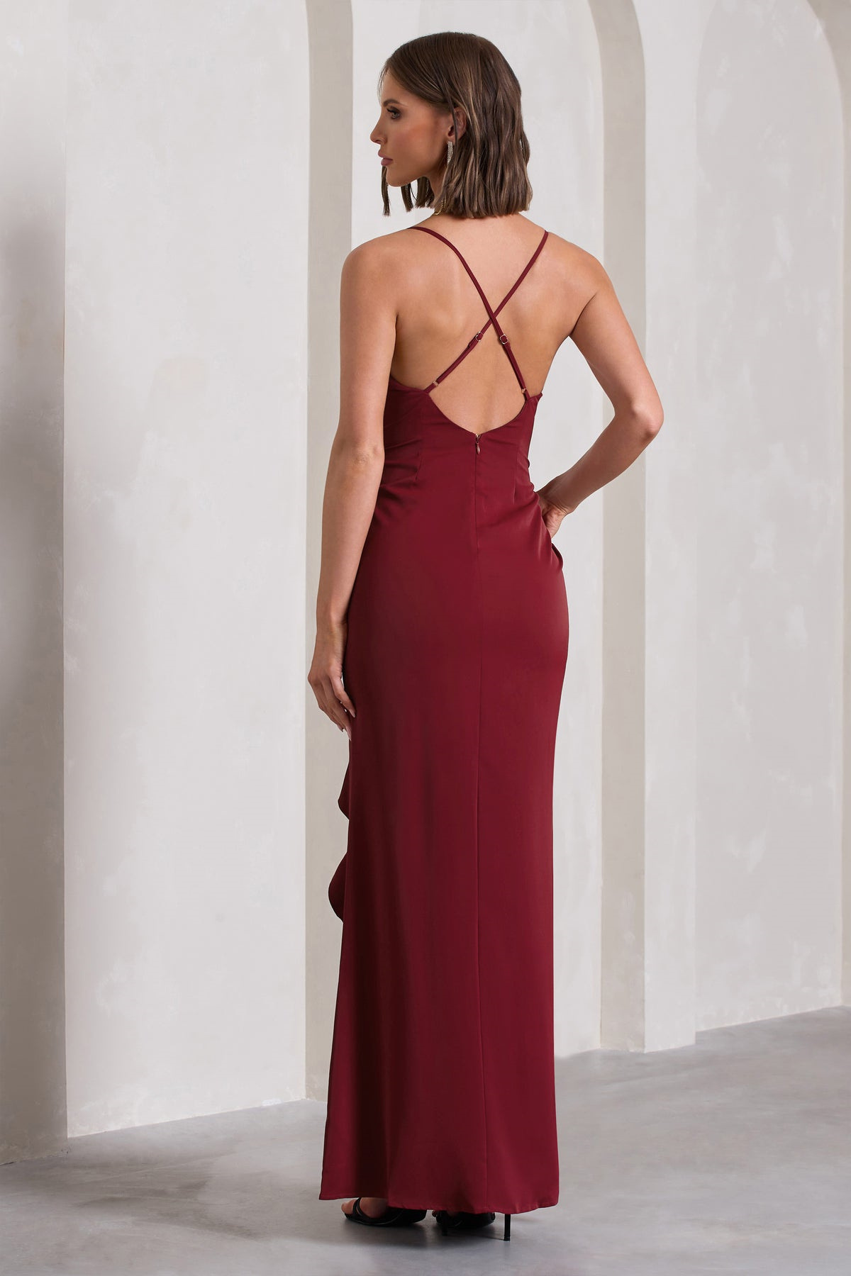 Solid Color Pattern Wholesale Women's Sexy Lettuce Trim Solid Color Daily V Neck Sleeveless Party Dress