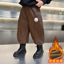 奥特曼加绒皮裤秋冬男童保暖一体绒束脚运动裤2025款儿童防风裤子