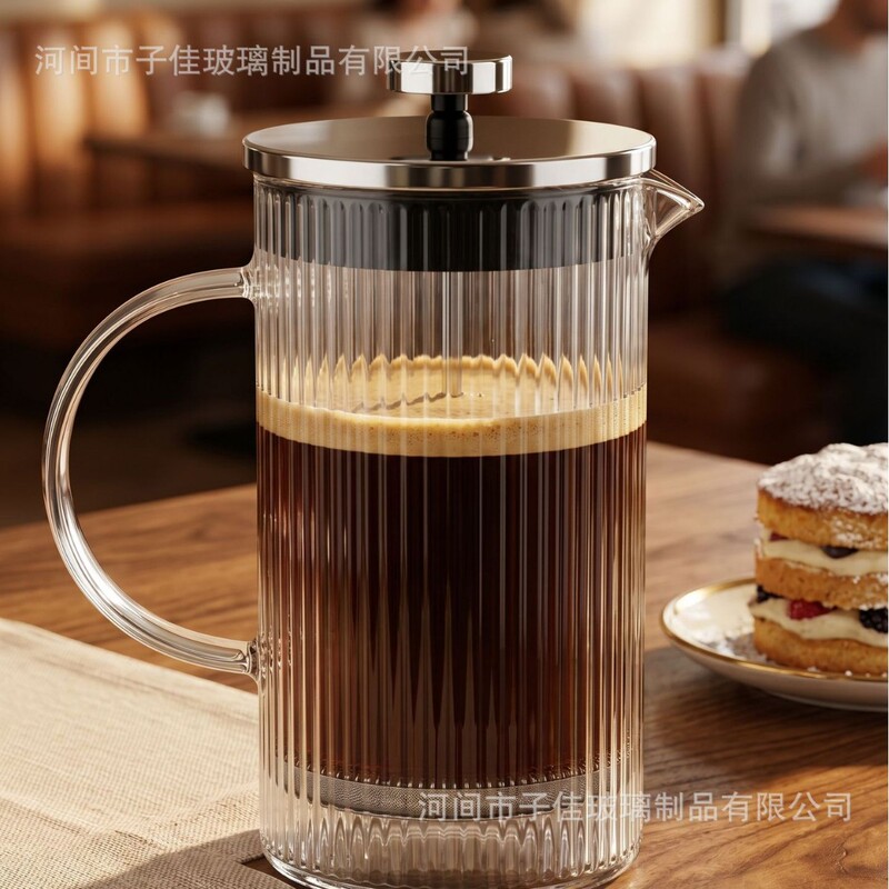 Vertical Stripe Glass French Press Coffee Pot, Home Use Hand-Brewed Coffee Pot, High Temperature Resistant, Suitable for Home and Office, Large Capacity Coffee Pot Vertical Stripe Glass French Press Coffee Pot, Home Use Hand-Brewed Coffee Pot, High Temperature Resistant, Suitable for Home and Office, Large Capacity Coffee Pot