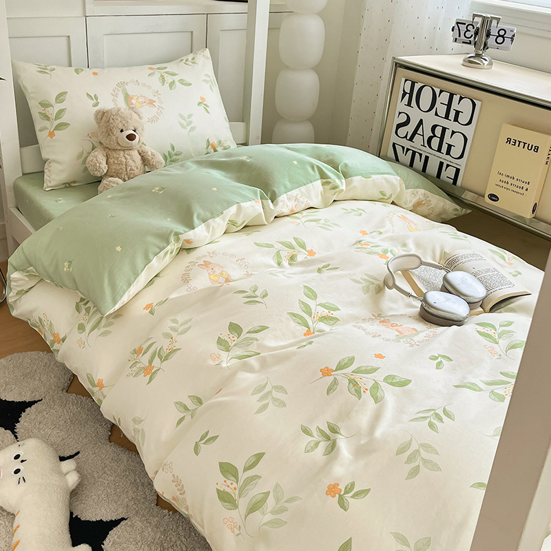 Verano simple algodón dormitorio universitario cama de tres piezas sábanas de algodón puro funda de edredón sábana ropa de cama de seis piezas