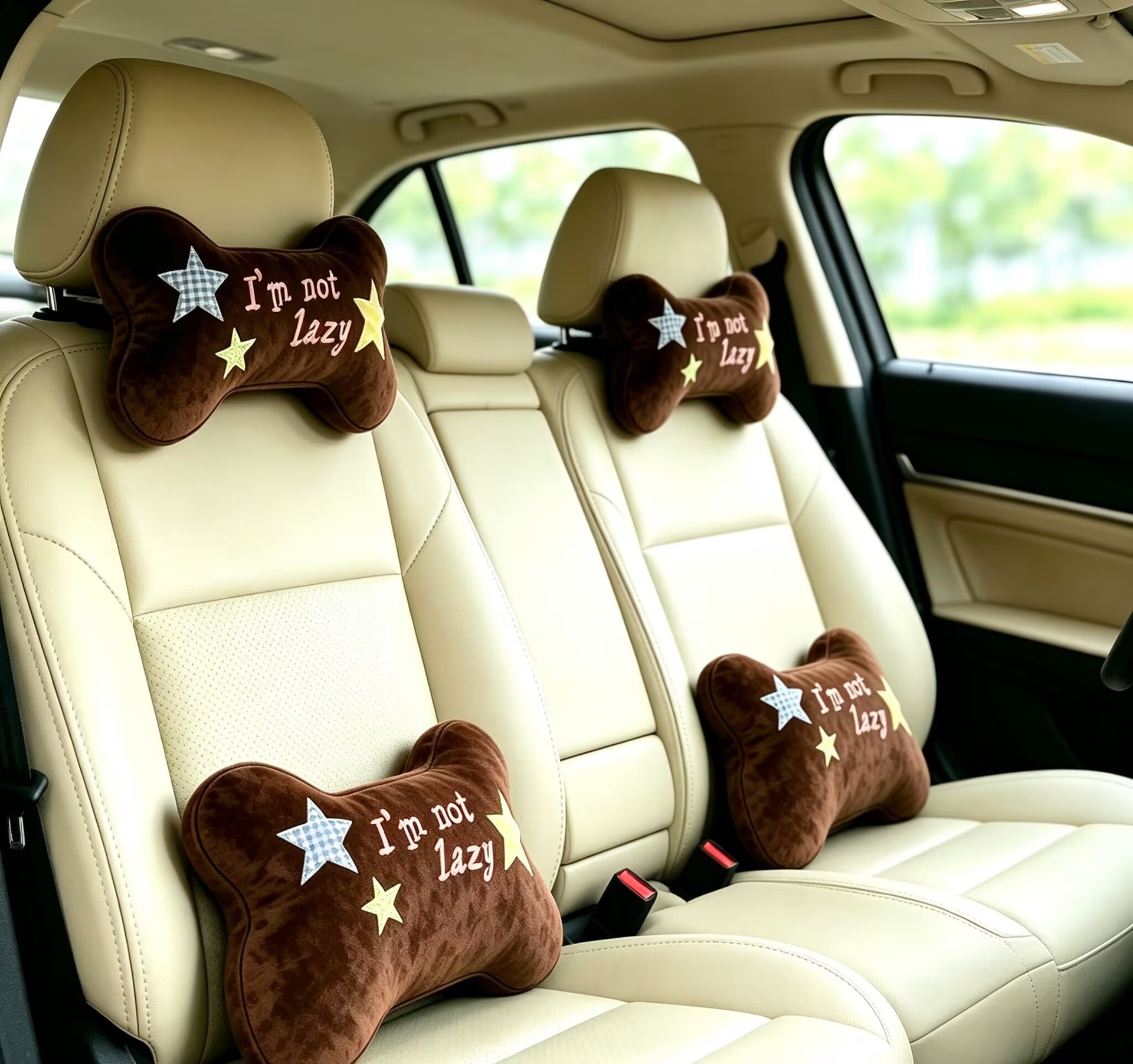 New Dog Car Headrest Bone-Shaped Plush Cartoon Cute Pillow Lumbar Support Doll Car Interior Accessories