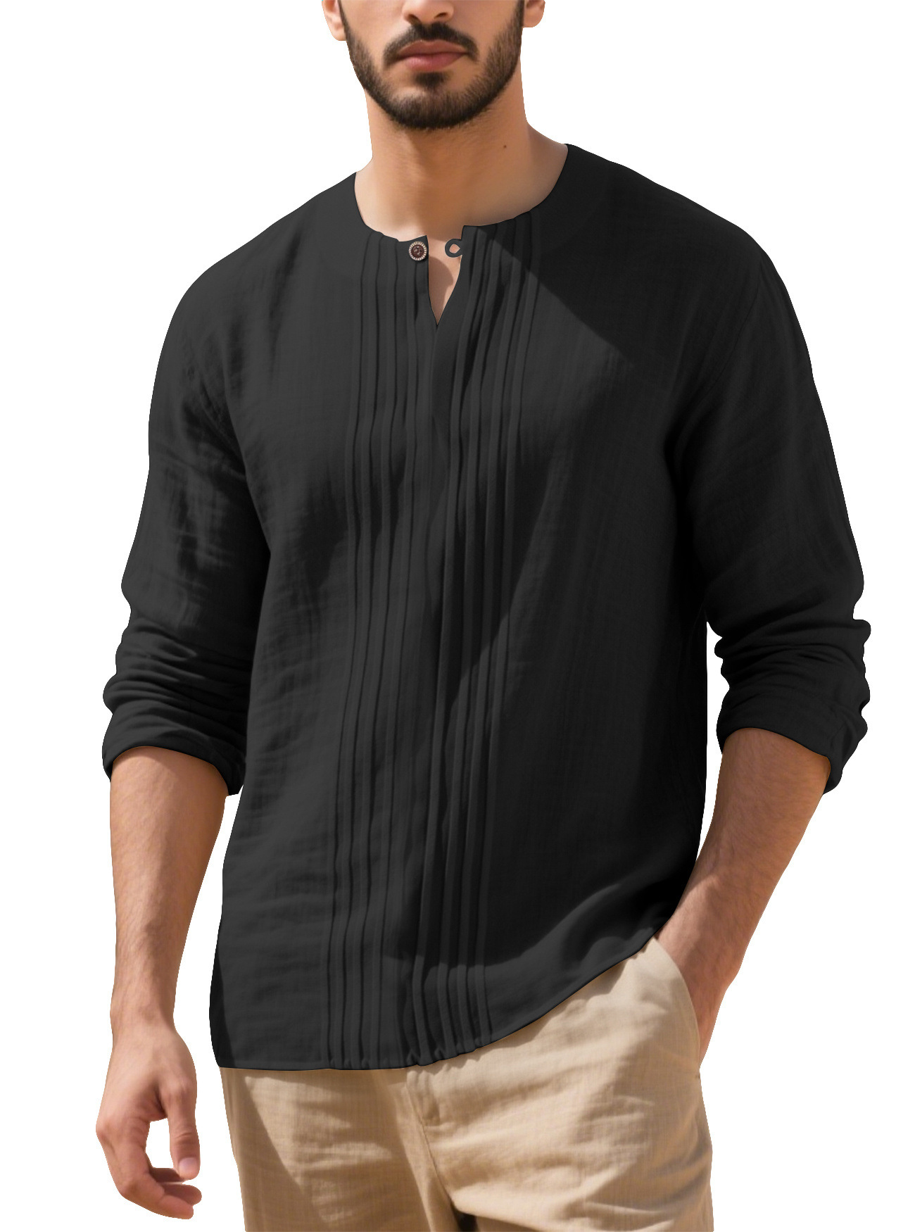 Herren Langarm Leinen T-shirt Set Für Herbst Und Winter_voghion.com