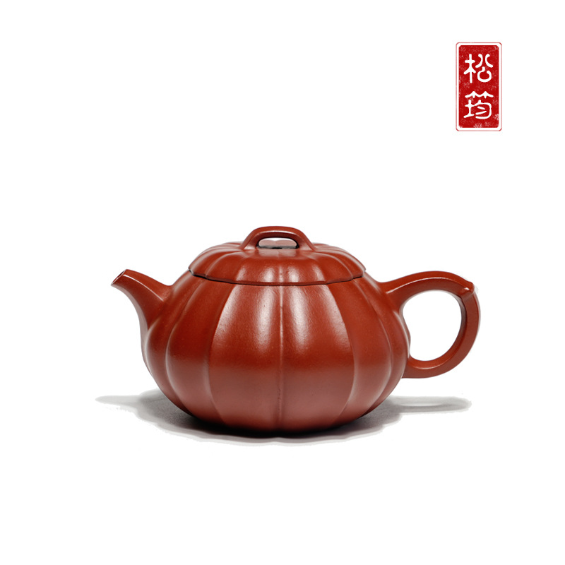 宜兴厂家原矿紫砂壶朱泥筋纹文瓢200ML家用功夫泡茶壶茶具国潮