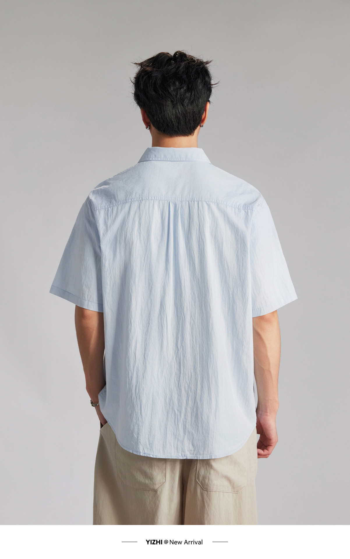 Áo sơ mi nam ngắn tay mỏng nhẹ cổ bẻ phong cách casual — màu xanh nhạt chi tiết 9