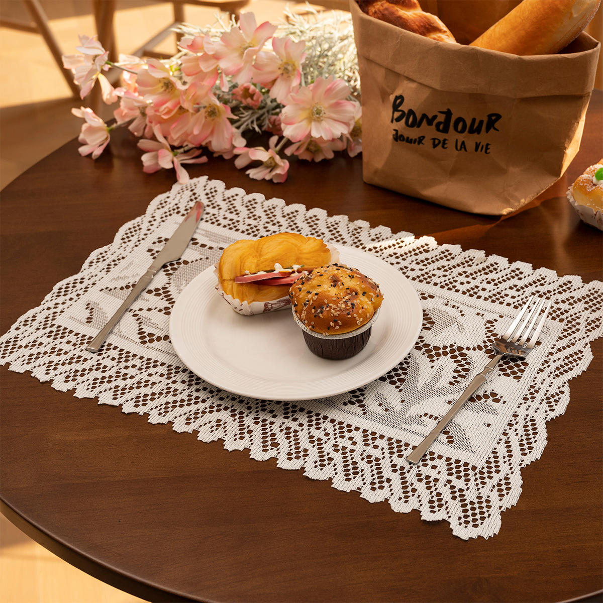 Mantel floral floral de girasol cuadrado de encaje tejido por urdimbre transfronterizo, servilleta de hotel, sensación de alta calidad, mesa de centro para el hogar, mantel al por mayor