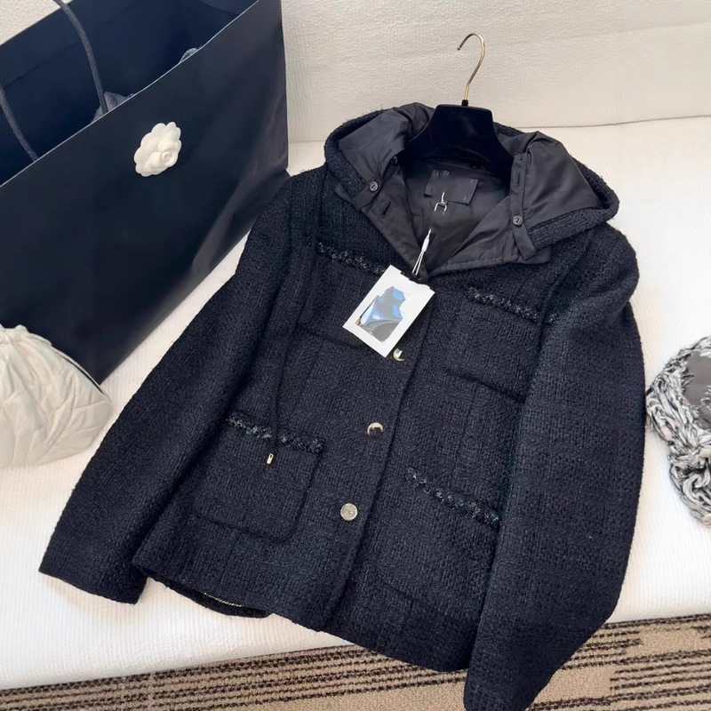 Nanyou Direct Supply 25 Autumn/Winter Fashion Chanel Style Jacket Hooded Slim Coat Classic Four-Pocket Tweed Top