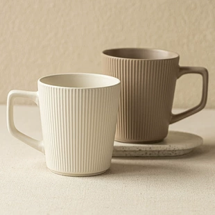 Ceramic Mug (Suwen) vertical striped pattern, 500 ml, large-capacity minimalist cup