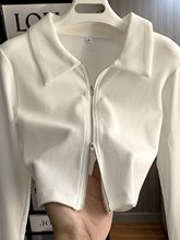 甜美双头拉链翻领打底衫女设计感小众针织开衫春秋短款上衣小外套