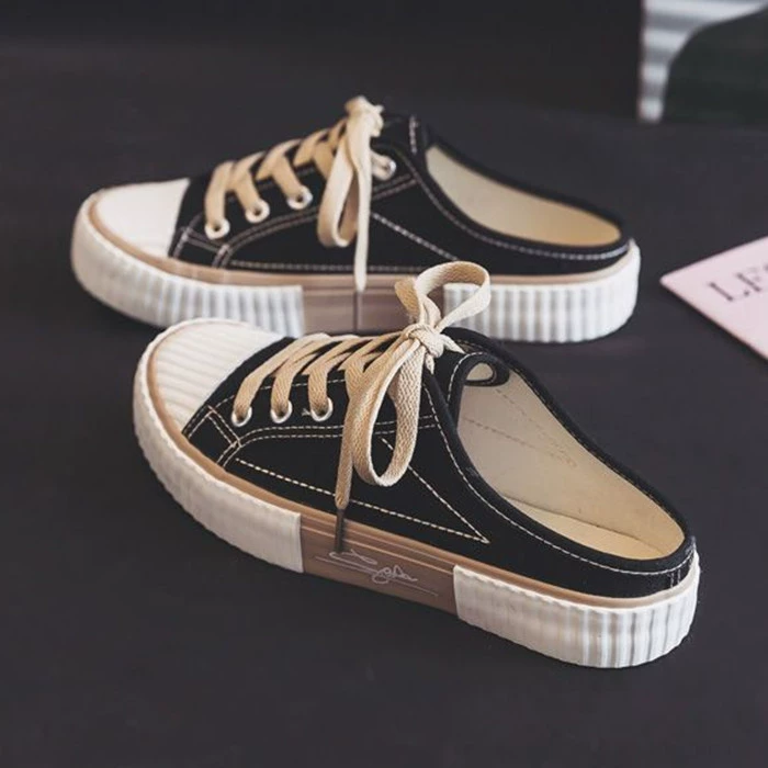 Бисквитные полутапочки, новинка 2024, летние парусиновые туфли, женские туфли с низким берцем, полутапочки, повседневная женская обувь