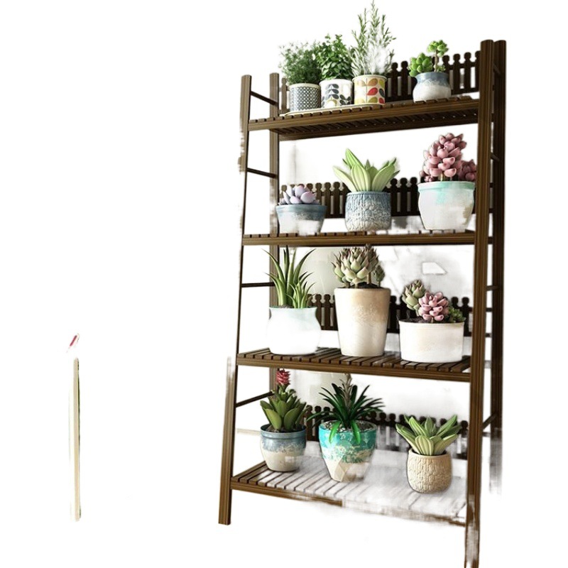 Estante de flores multicapa de madera maciza Decoración de balcón interior Estante de maceta para el hogar Estante de flores nuevo Estante de flores Simple Amazon
