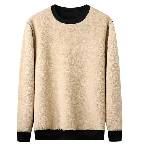 Autumn and winter velvet thick sweater men's lamb velvet round collar black sweater loose thermal underwear men's top