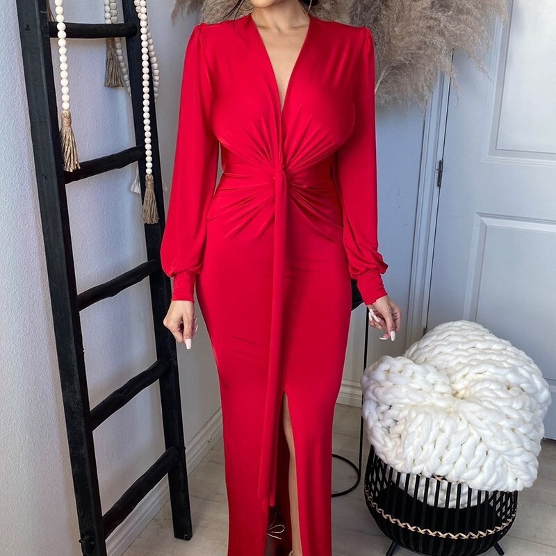 Spring and Summer Sequined Slim Fit Bubble Mid-Length One-Shoulder Dress Mid-Length Red Gradient Puff Sleeve Dress