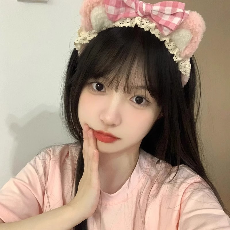 秋と冬のかわいいリボンクマ耳ヘアバンド女の子多用途ぬいぐるみヘアピン滑り止めヘアバンドヘッドバンド|undefined