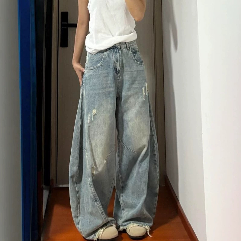 Ripped Scythe Jeans for Women 2026 New Loose Wide-Leg Pants Slimming Straight-Leg Floor-Length Denim Wide-Leg Pants for Women Ripped Scythe Jeans for Women 2026 New Loose Wide-Leg Pants Slimming Straight-Leg Floor-Length Denim Wide-Leg Pants for Women