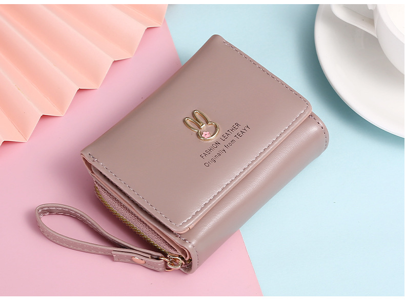 90g Weight Women's Rabbit Solid Color Pu Leather Side Zipper Wallets