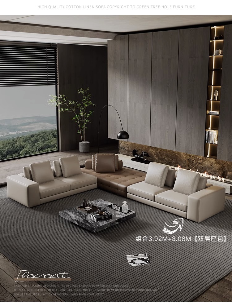 意式极简劳伦斯真皮沙发组合双面客厅现代设计师风别墅大小户型-阿里巴巴