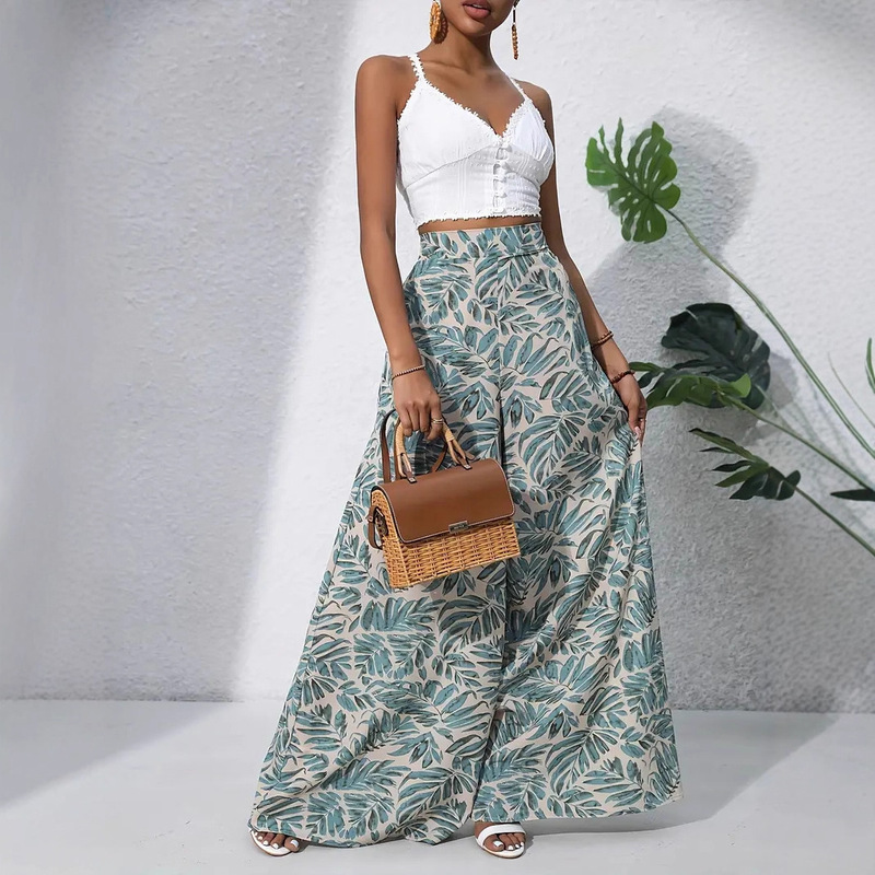 2026 Summer Casual Pants Printed Wide-Leg Pants Cross-Border Foreign Trade New Women's Fashion Amazon European and American Independent Site Hot Item