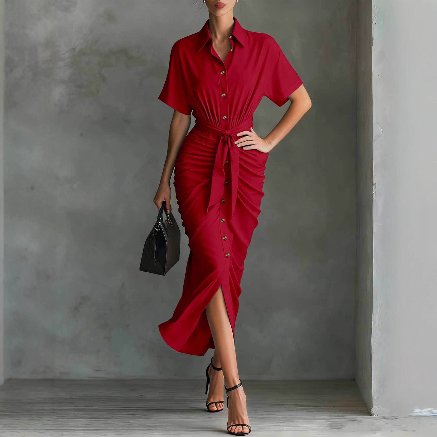 2026 European And American Cross-border Independent Site SHEIN Spring-summer Short-sleeve Pleated Elegant Shirt_ecoleips.com