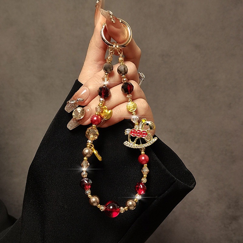 Luxury diamond-encrusted "Instant Wealth" mobile phone lanyard, Chinese style gold ingot-shaped crystal mobile phone chain, Year of the Horse pendant handbag chain