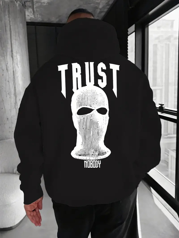 Casual Men's Hooded Sweatshirt Trust Nobody Balaclava Pattern Printed Loose Pullover Spring & Fall Sweatshirt