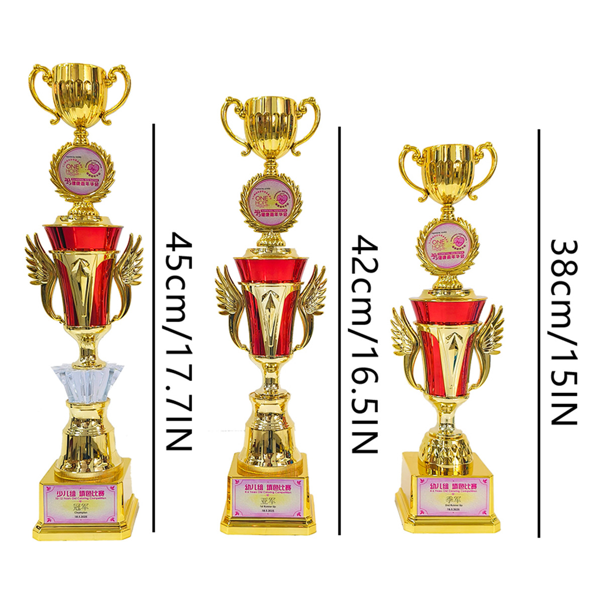 Trofeos personalizados para competiciones de fútbol, artes marciales infantiles, danza y taekwondo; producción y venta al por mayor de pequeños trofeos de plástico para fines conmemorativos.