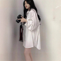 纯棉白色长袖衬衫女春秋季薄款宽松显瘦百搭休闲防晒外套开衫衬衣