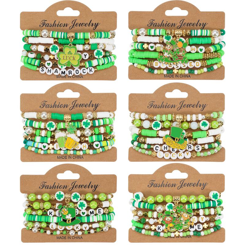 New Ireland St. Patrick's Day Bracelet Party Parade Green Clover Wine Cup Hat Bracelet