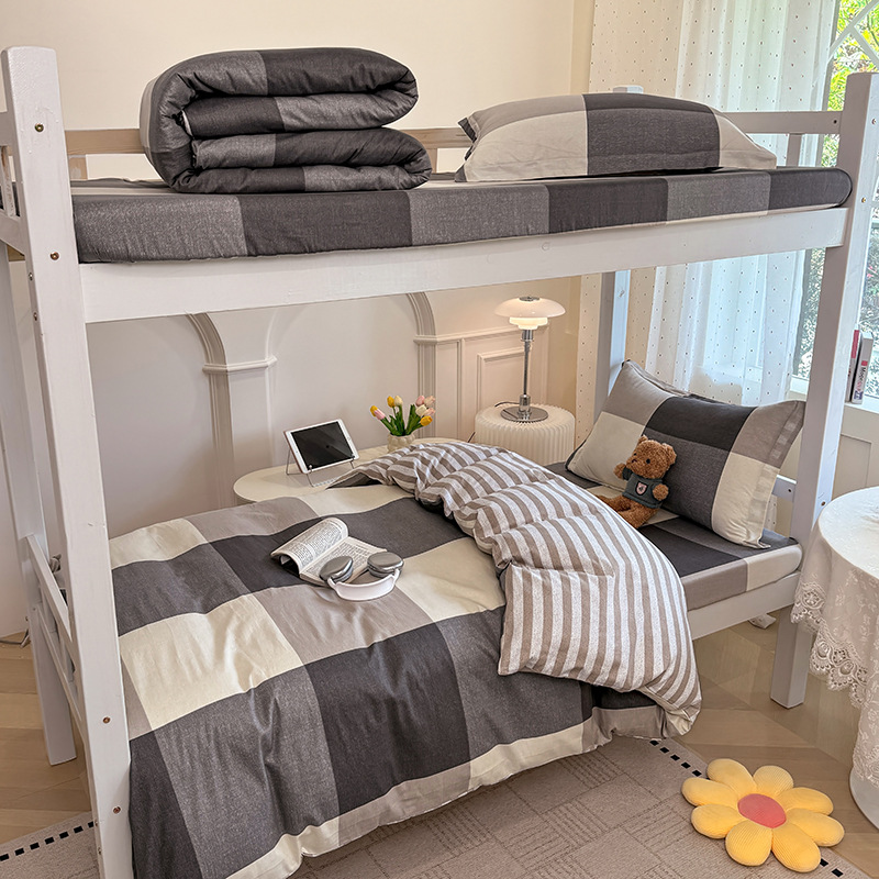 Juego de cama de dormitorio de estudiantes universitarios de tres piezas de algodón puro algodón lavado de algodón sábana individual funda de edredón juego de cama de cuatro piezas