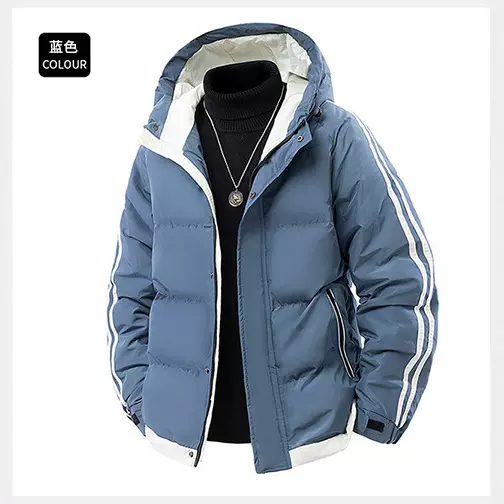 2025新款男士连帽棉服加厚保暖两条杠面包服冬季潮牌外套男宽松韩