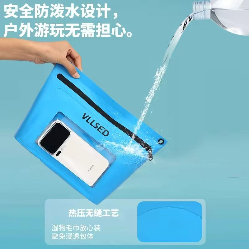 Cross-Border Single-Shoulder Waterproof Bag for Outdoor Beach Swimming and Rafting, Zipper Bag with Touch Screen Capability for Mobile Phones, Waterproof Zipper Bag