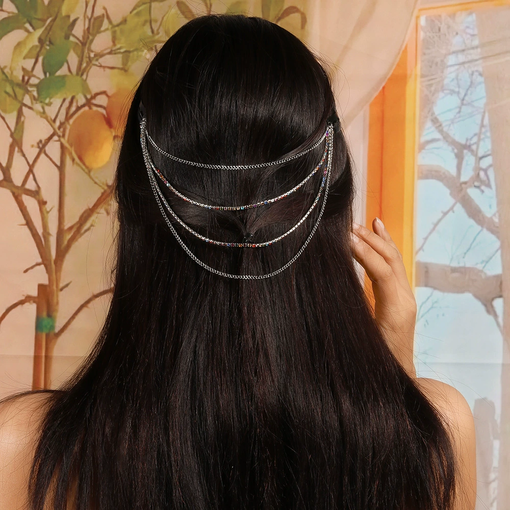 Европейские и американские трансграничные украшения, многослойная цветная цепочка с бриллиантами, шпилька, цепочка для волос, модная универсальная Изысканная Красивая креативная подвеска, аксессуары для волос