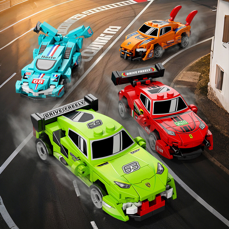Lele Brothers 9140 Four-grid Huili sports car Children's puzzle building blocks Assembled Toys Car Racing Model Men