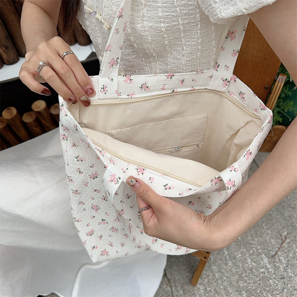 Spring Edition 44121 Canvas Bag, pure cotton floral canvas bag, tote bag, single-shoulder handbag, niche hand-held bag undefined