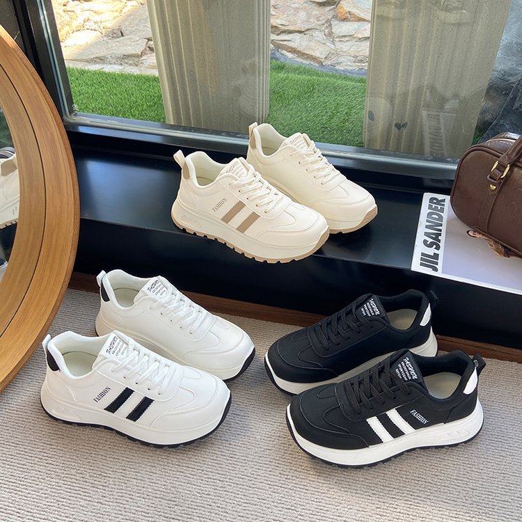 韩版时尚简约德训板鞋女2025春夏新款休闲运动女鞋厚底增高小白鞋