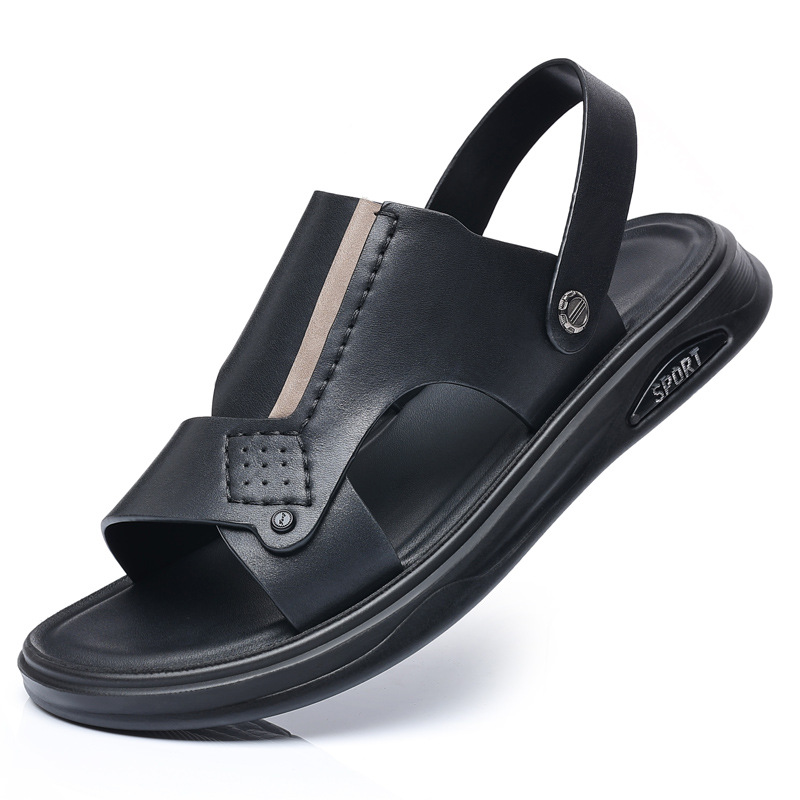 Verano de piel de vaca nueva zapatos de playa para hombres sandalias de cuero, zapatillas anti-deslizantes, zapatillas transpirables para hombres