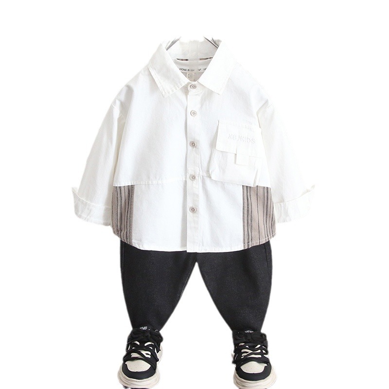 6266 Camisa de manga larga para niños Estilo de primavera y otoño 2024 Camisa de estilo occidental de otoño para niños nuevos Ropa de otoño para bebés