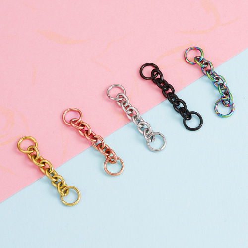 Cross-border new stainless steel key ring connector jewelry accessories DIY cross chain double-ended hanging ring 34mm tail chain