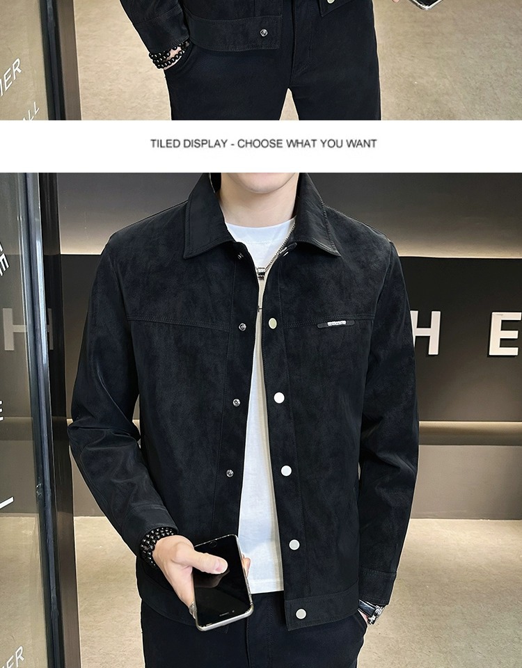Versatile Suede Men's Jacket With Turn-down Collar Casual Style_voghion.com