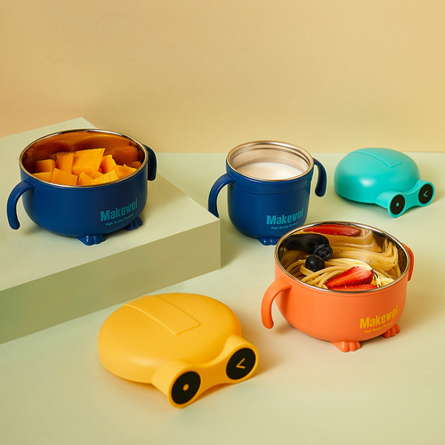 Stainless steel 304 children's bowl and drinking cup, cartoon cute anti-slip, baby training eating and food bowl cup set