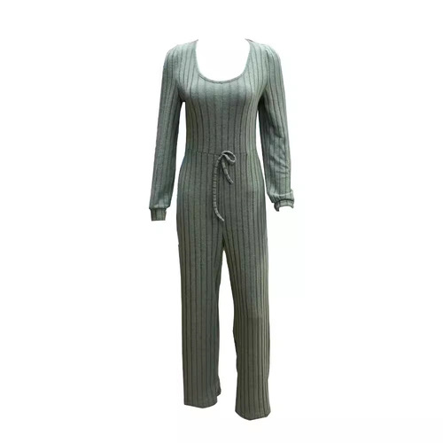 Women's European and American Amazon Foreign Trade Autumn and Winter New Knit Solid Color Casual Drawstring Long Sleeve Round Neck Bodysuit Set
