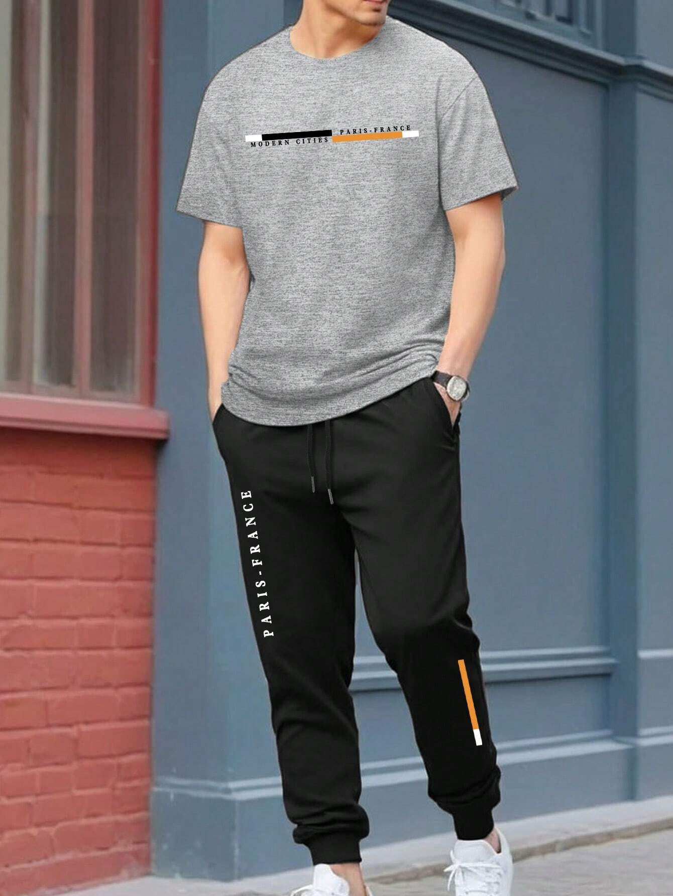 Pantalones de camiseta de manga corta sueltos de la marca de moda 2024 nuevo traje de dos piezas simple y casual ME13 ML4