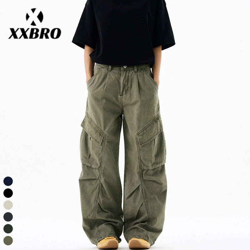 xxbro мужская одежда # Модные пэчворковые выцветшие плиссированные брюки-карго унисекс, прямые брюки, модные