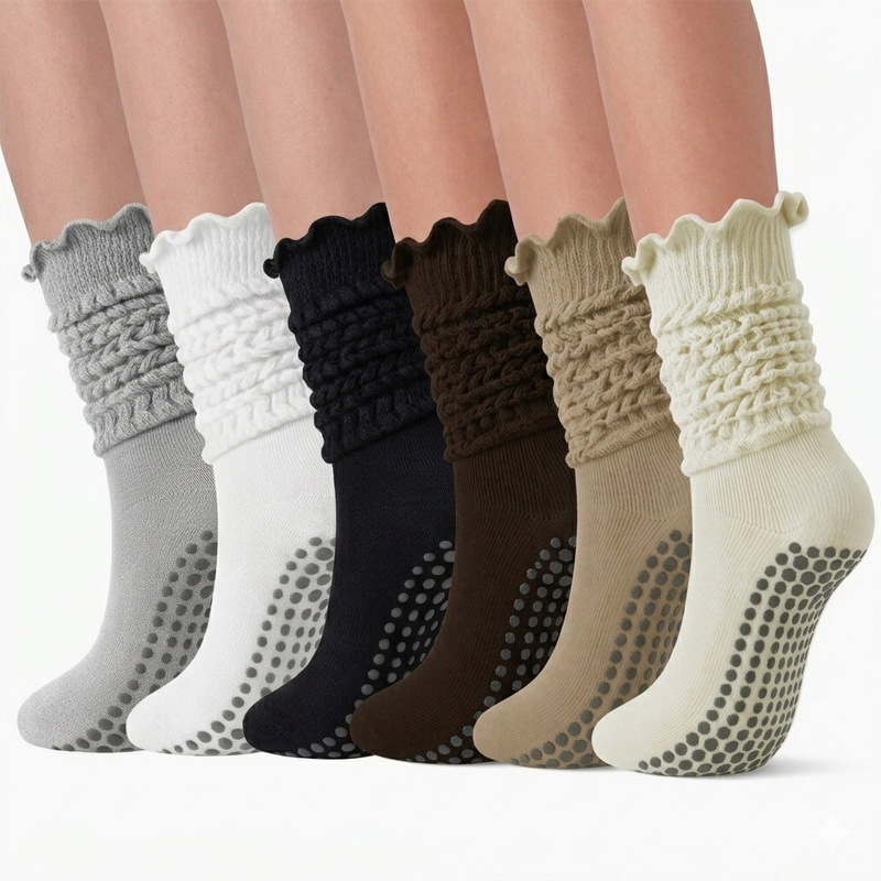 Women's socks suitable for all seasons, polka dot silicone non-slip yoga and Pilates mid-calf socks, solid color, fashionable, trendy, and simple Women's socks suitable for all seasons, polka dot silicone non-slip yoga and Pilates mid-calf socks, solid color, fashionable, trendy, and simple