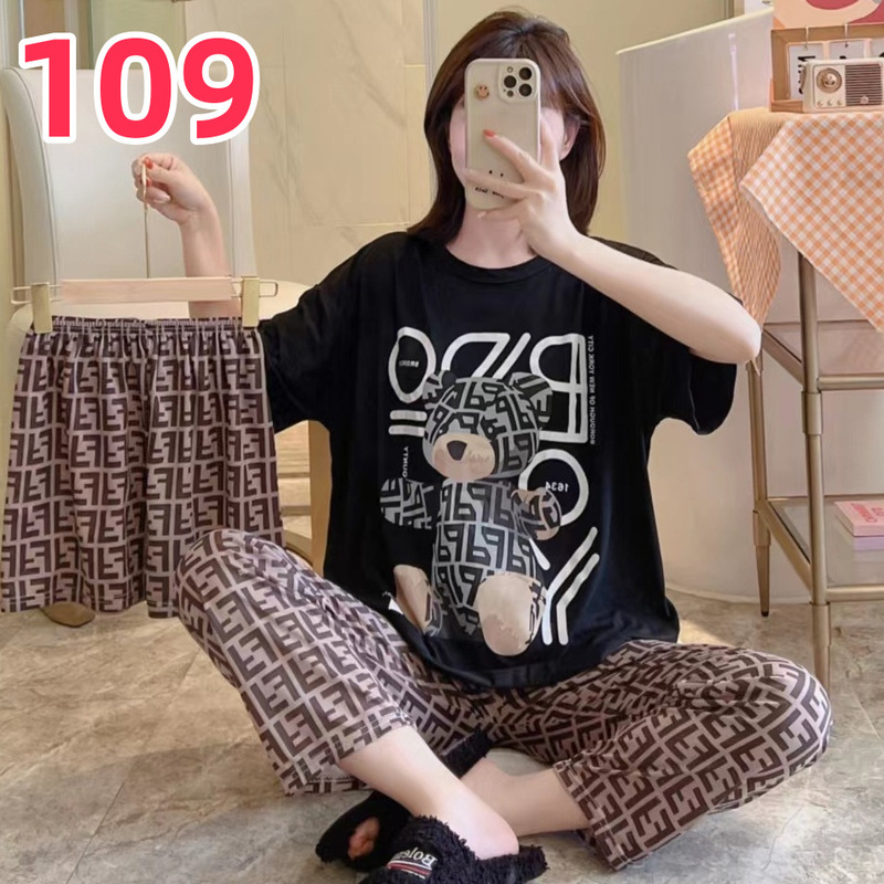 睡衣女夏季新款卡通三件套可爱简约休闲圆领家居服套装可外穿|undefined