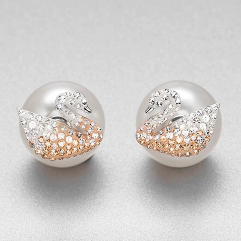 Swarovski, лебедь из жемчуга, серьги, градиент, инкрустировано бриллиантами