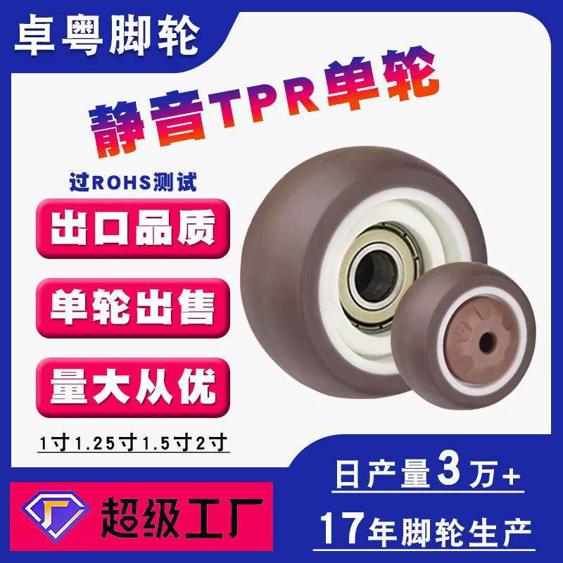 Маленький ролик 1 дюйм 1,25 дюйма 1.5inch 2inch одноколесный износостойкий бесшумный подшипник TPR мобильное колесо для бега для домашних животных