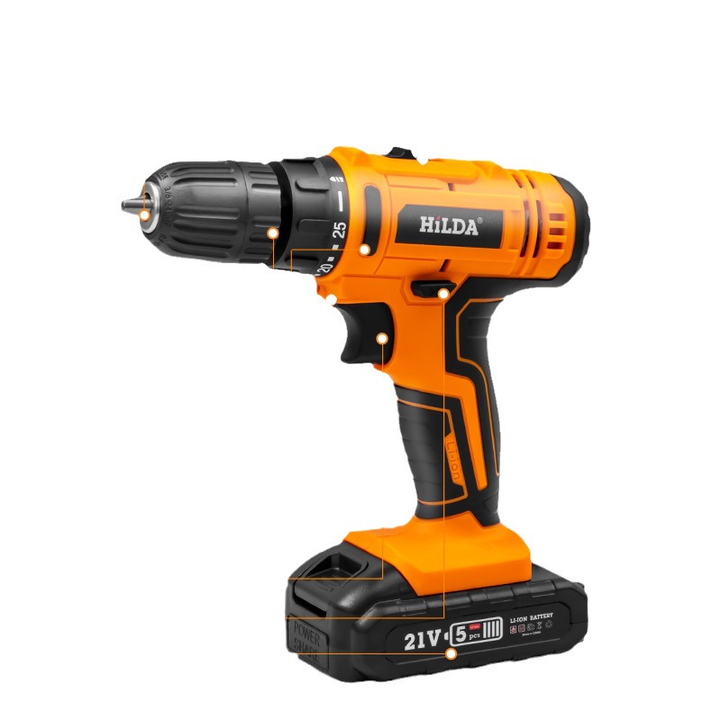 Taladro eléctrico recargable de litio Hilda para uso doméstico, herramientas eléctricas en stock, taladro manual, destornillador eléctrico