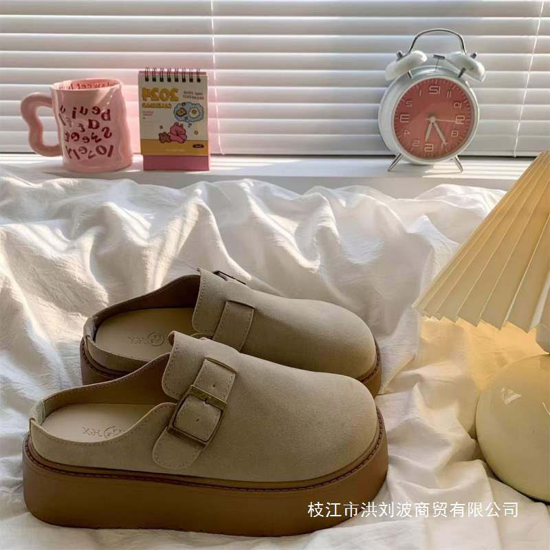 Thick-Soled Slip-On Lazy Toe-Cap Half-Slip Women's Shoes for Outer Wear Birkenstock Shoes 2025 New Height-Increasing Niche Versatile Slippers